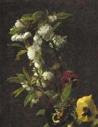 Henri Fantin-Latour  Kersenbloesem en violen. oil on canvas